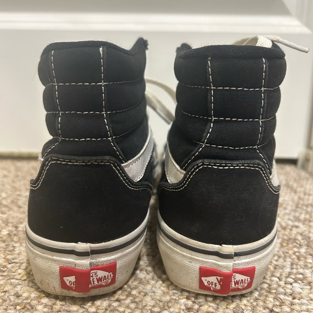 Vans Black and White High-Tops with Red Logo